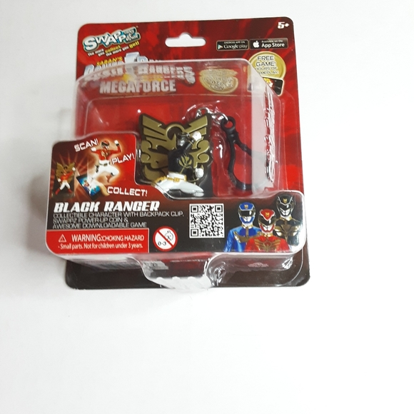 Swappz Power Rangers Mega Force BLACK RANGER Mini Figure Backpack Clip w/Coin - Picture 1 of 4